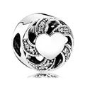 Silver heart charm bead with hollow spiral patterns and small rhinestones for bracelets - Smooth Heart Hollow Rhinestone Style