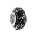 Polished black glass charm bead with silver foil flakes for DIY charm bracelets - Black Silver Foil Large Hole (28)