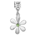 Silver six-petal flower charm with bright green center stone for DIY bracelets - Green Stone Six-Petal Dangle (33)