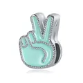 Silver victory hand charm with light blue enamel inlay for DIY beaded bracelets - Light Blue Enamel Victory Style (35)