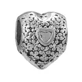 Silver vintage heart charm bead with textured floral dots and center relief for DIY bracelet - Dotted Floral Heart Style (29)