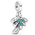 Tropical coconut tree pendant charm in silver with sparkling blue gemstones for bracelets - Teal Gemstone Coconut Tree (37)