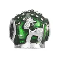 Silver bead charm with emerald green enamel cartoon reindeer for DIY bracelets - Emerald Enamel Cartoon Reindeer (40)