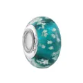 Teal glass charm with white glitter and S925 silver core for DIY jewelry - Teal Shimmer Silver Core (37)