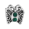 Silver butterfly charm with vintage embossed patterns and green gemstones for DIY jewelry - Green Gemstone Butterfly Oxidized (44)