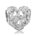 Silver hollow heart charm with star patterns and beaded texture for DIY bracelets - Hollow Heart Pentagram Style (36)