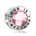 Silver charm with pink faceted gemstone and Love Is Forever engraving for DIY bracelets - Normal Specification / Silver Pink Rhinestone (004)
