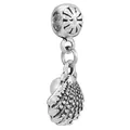 Silver shell charm pendant with intricate texture and a central white pearl detail - Sea Scallop Shell Pearl Large Hole Pendant (23)
