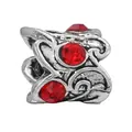 Retro silver alloy charm with red rhinestones and vintage embossed scroll patterns - Vintage Scroll Pattern Bead