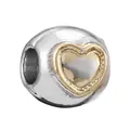Silver bead charm with golden heart pattern and beaded edges for DIY bracelets - Golden Heart Beaded Edge Style