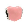 Pink enamel heart charm bead in polished silver for DIY jewelry bracelets and necklaces - Pink Enamel Heart Charm