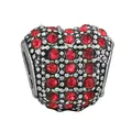 Sparkling red crystal heart bead in silver finish for DIY charm bracelet jewelry - Heart Full Rhinestone Bead