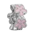 Silver charm bead with pink flowers for DIY bracelets, featuring hollow cylindrical design - Pink Five-Petal Flower Charm