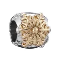 Macro view of silver charm bead with a distinctive gold snowflake pattern for bracelets - Silver Base Gold Snowflake Two-tone Style