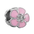Pink enamel flower charm bead in silver metal for DIY bracelets and jewelry - Hollow Pink Five-Petal Flower Dangle