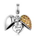 Sparkling heart clover charm with I Love You engraving for DIY bracelet jewelry - I Love You Heart Locket Style
