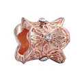 Rose gold heart charm bead with hollow floral patterns and clear sparkling crystals - Hollow Flower Pattern Rhinestone Bead (25)