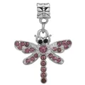 Silver dragonfly charm with pink rhinestones for DIY bracelets and necklaces - Pink Rhinestone Dragonfly (4)
