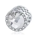 Vintage silver crown charm with large central crystal and heart-shaped honeycomb design - 035 / Normal Specification