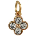 Golden clover charm with four clear crystals and milgrain edges on white background - Gold Color Clover Rhinestone Style