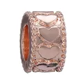 Abalorio de corazón cilíndrico en oro rosa con relieve para pulseras DIY - Especificación Normal / Cuenta Hueca Corazón con Borde de Cuentas (014) / Rosa oro