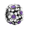 Floral silver charm bead with purple rhinestones for DIY charm bracelets and jewelry - Textured Purple Flower Bead (5)