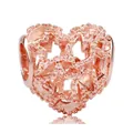 Rose gold heart-shaped镂空 charm bead with star pattern and polished finish for DIY bracelets - Heart Star Hollow Round Bead (27)