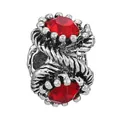 Vintage silver charm bead with red crystal accents and rope texture for DIY bracelets - Twisted Rope Texture Bead
