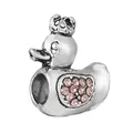 Silver duck charm with crown and pink cubic zirconia for DIY bracelets jewelry - Crown Duck (1)