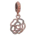 Rose gold flower charm with clear crystals and hollow petals for DIY bracelets - Hollow Rose Flower Rhinestone Pendant (28)
