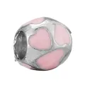 Silver bead charm with pink enamel heart patterns for DIY bracelets and jewelry making - Pink Enamel Multi-Heart Ball Charm