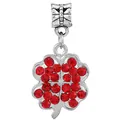 Silver four-leaf clover charm bead with red rhinestones for DIY charm bracelets - Clover Pendant