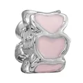 Pink enamel heart charm bead in silver finish for DIY bracelet and necklace - Overlapping Hearts Pink Charm