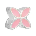 Silver bead charm with pink enamel clover flower pattern for DIY bracelet jewelry - Pink Four-Leaf Clover Round Bead