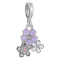 Three-tier purple floral charm with enamel flowers and crystal stones for DIY bracelet - Triple Flower Dangle (7)