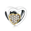 Silver and gold double heart charm bead with sparkling cubic zirconia for DIY bracelets - Double Heart Nesting Pave Style