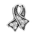 Silver ribbon charm with clear crystals for DIY bracelets, retro awareness jewelry piece - Stone Set Ribbon