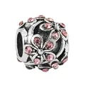 Silver hollow flower bead with pink crystals for DIY bracelets in a vintage finish - Hollow Floral Ball (5)