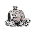 Silver pumpkin carriage charm with pink enamel and crown detail for DIY bracelets - Pink Pumpkin Carriage Charm