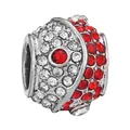 Silver bead with red and white rhinestones for DIY charm bracelets - Cylinder Color Block Inlaid Bead