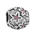 Oxidized silver charm bead with pink crystal star patterns for DIY bracelets - Star Flower (7)