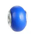 Polished royal blue glass bead with silver metal core for DIY charm bracelet - Royal Blue Drum Style