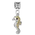 Silver seahorse charm bead with yellow rhinestones for DIY charm bracelets - Yellow Pave Seahorse Pendant