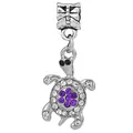Silver sea turtle charm with purple rhinestones and butterfly engraving for bracelets - Turtle Charm (11)