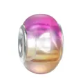 Detailed macro view of gradient pink to orange glitter glass charm with silver core - Rose Pink Gradient Glitter Style