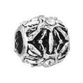 Vintage silver spherical charm bead with clear crystal inlay for DIY bracelets - Hollow Floral Ball