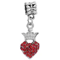 Silver crown charm with red rhinestone heart pendant for DIY charm bracelets - Crown Heart Pendant