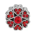 Silver flower charm with heart petals and sparkling red crystals for DIY bracelets - Heart Petal Charm