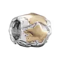 Silver and gold two-tone charm bead featuring embossed 3D stars for DIY bracelets - Gold Star Relief Bead