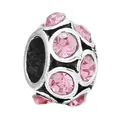 Hollow silver barrel charm with pink zircon stones for DIY bracelet making - Rhinestone Round (10)